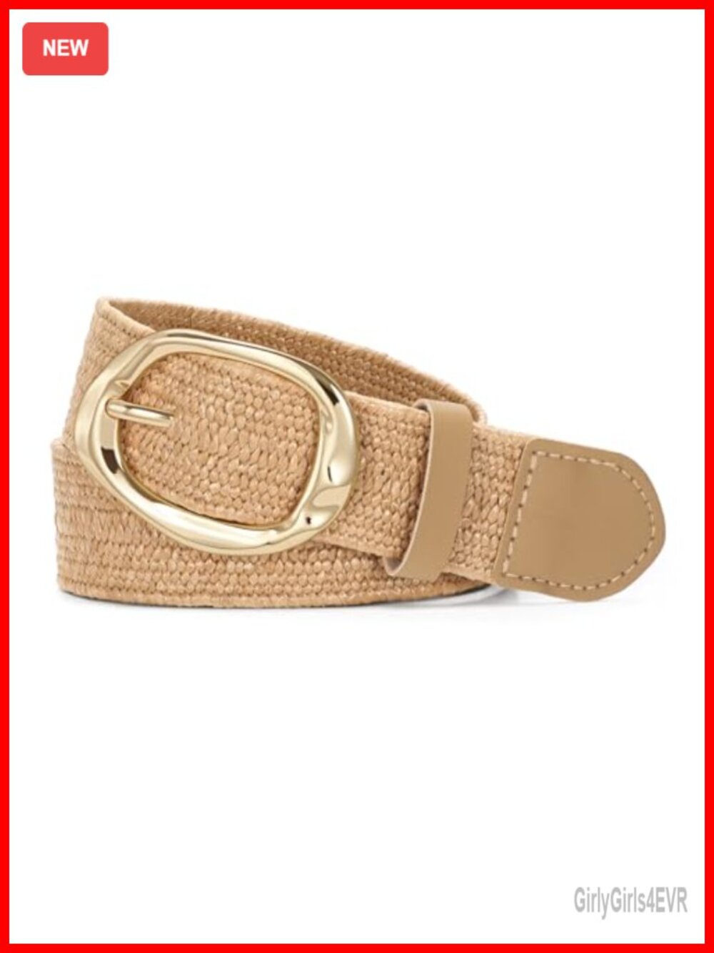 Women Straw Woven Elastic Belt with Gold Buckle Boho Braided Stretch Waist Belt
